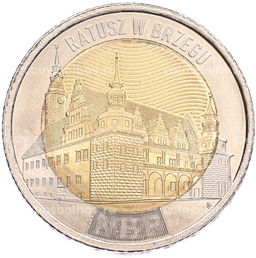 Монета 5 злотых 2025 года Польша Открой для себя Польшу  Ратуша Бжега