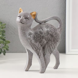 Фигурка полистоун «Серая кошечка с узорами», 5.5×14×17.5 см