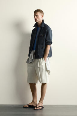SOBRECAMISA RELAXED FIT BOLSILLOS / Gris / Azul - Zara фото 4
