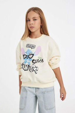 Толстовка с круглым вырезом для девочек Disney Lilo & Stitch Relax Fit - Defacto фото 4