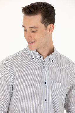 U. S. Polo Assn Мужская белая рубашка в темно-синюю полоску - U.s. polo assn фото 2