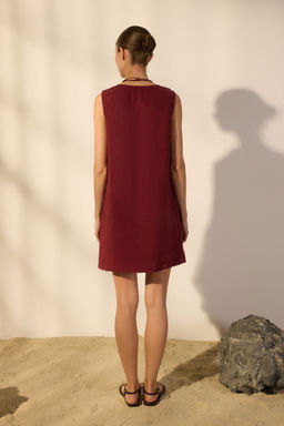 Trendyolmilla Bordo %100 Keten Dugme Detayl? Mini Elbise TWOSS25EL00613  фото 4