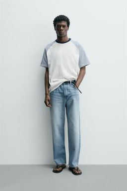 CAMISETA REGULAR FIT COLOR BLOCK / Crudo