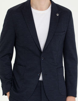 Lacivert Ex. Slim Fit Y_n Kar___ml_ Tak_m Elbise