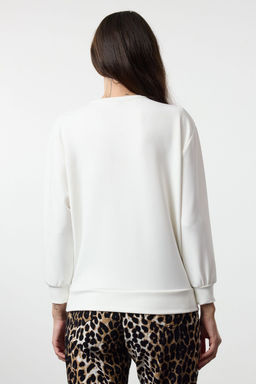 Trendyolmilla Ekru More Sustainable Regular/Normal Kal?p Yumusak Kumasl? Orme Sweatshirt TWOAW25SW00280  фото 5