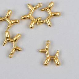 Цена за 5 шт. Металлический элемент, декоративная подвеска «Арт Узор. Надувной шарик: собака», золото, 1.8×2 см