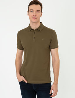 Haki Polo Yaka Slim Fit Basic Merserize T-shirt