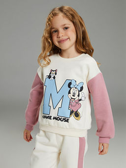 Bisiklet Yaka Minnie Mouse Bask?l? K?z ?ocuk Sweatshirt ve E?ofman Alt 2li