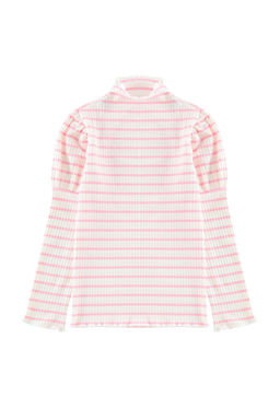 Beyaz K?z Cocuk Cizgili Dik Yaka Orme T-Shirt TKDAW25TS00003 - Trendyolmilla фото 5