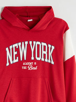 Kap??onlu New York Bask?l? Erkek ?ocuk Sweatshirt