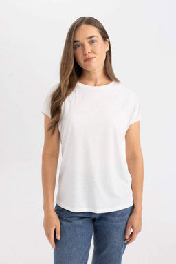 Футболка с коротким рукавом с круглым вырезом и принтом - Defacto фото 3