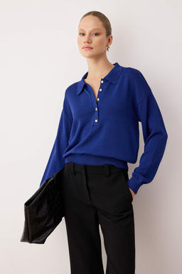 Wardrobe Essentials Saks Merserize Gorunumlu Polo Yaka Triko Kazak|TWOAW26KZ00042