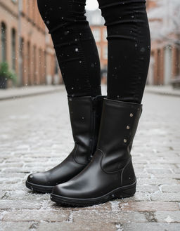 Полусапоги женские на литой подошве, Кожа, овчина, молния, черные - Roshva фото 11