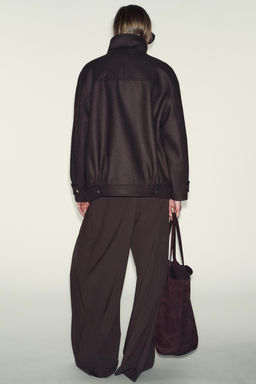 WOOL BLEND BOMBER JACKET WITH HIGH NECK