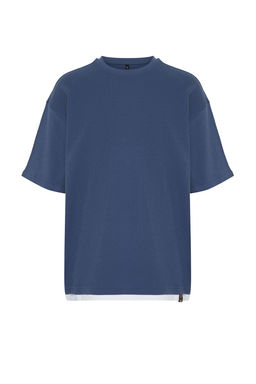 Indigo Oversize Parca Detayl? Dokulu %100 Pamuklu T-Shirt TMNSS24TS00063