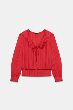 BLUSA SATINADA VOLANTES HOMBRERAS / Fresa - Zara фото 7