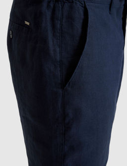 Lacivert Slim Fit %100 Keten Beli Lastikli Kordonlu Dokuma _ort