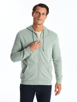 Kap??onlu Uzun Kollu Erkek Kal?n Fermuarl? Sweatshirt
