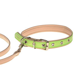 Комплект ошейник (58х2.5 см) и поводок (130х1.4 см) из экокожи, салатовый с бежевым - Пушистое счастье фото 2