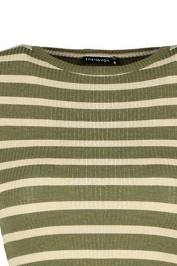 Trendyolmilla Haki Cizgili Baby Overlok Detayl? Fitted/Vucuda Oturan Crop Fitilli Orme Bluz TWOSS23BZ00506  фото 15