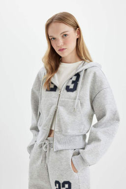 Крутой кардиган из плотной ткани с капюшоном и принтом оверсайз - Defacto фото 3