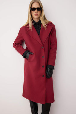 Bordo Asimetrik Kapamal? Yumusak Dokulu Oversize Kaban TWOAW25KB00009 - Trendyolmilla фото 3