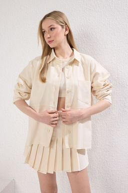 Bej S?rt? Dantel Detayl? Cepli Regular Gabardin Ceket TWOSS25CE00036 - Trendyolmilla фото 2