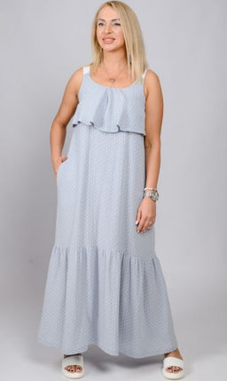 Летний сарафан из ткани «муслин» 100% хлопок 015 светло-серый горох - Новый лен фото 5