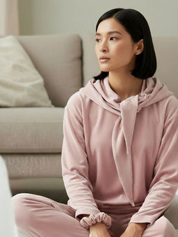 Костюм из велюра со съемным капюшоном и резинкой в комплекте OD-1009-1 розовый