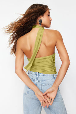 Trendyolmilla Siyah Boyundan Baglamal? Buzgulu Astarl? Esnek Tul Orme Bluz TWOSS24BZ00202  фото 19