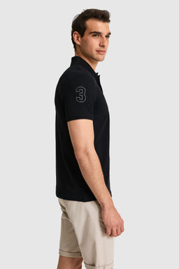 Erkek Slim Fit Polo Yaka Siyah Basic Ti__rt