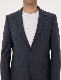 Koyu Mavi Slim Fit Y_n Kar___ml_ Tak_m Elbise