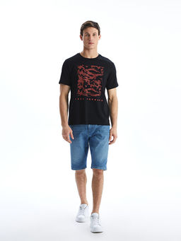 Bisiklet Yaka K?sa Kollu Bask?l? Penye Erkek Ti??rt