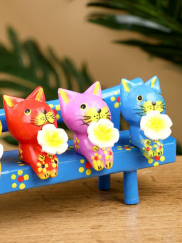 Сувенир «Котята на скамейке», 19×8×6 см, дерево, голубой