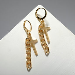 Серьги металл Крест и цепочка, цвет золото