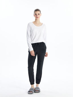 Beli Lastikli D?z Kadife Kad?n Jogger Pijama Alt