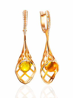 Серьги-сеточки из янтаря лимонного цвета Женева