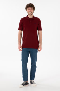 Erkek Regular Fit Polo Yaka Bordo Basic Ti__rt