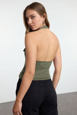 Trendyolmilla Siyah Boyundan Baglamal? Kemer Detayl? Fitted/Vucuda Oturan Orme Bluz TWOSS24BZ00580  фото 9