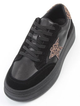 03-YE475-1 BLACK Кроссовки женские (натуральная кожа)