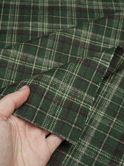 Шерсть пальтово-костюмная Твид Клетка цв.бежево-сливовый на зеленом, ш.1.5м, шерсть-50%, п/э-50% - Купава фото 10