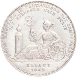 Монета 1 талер 1835 года Бавария Строительство первой железной дороги