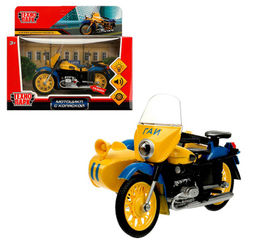 Технопарк. Мотоцикл "Милиция" с коляской 13 см, мет, свет-звук, желтый, кор. арт.SIDEMOTO-13SLPOL-YE