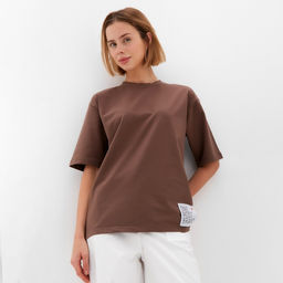 Футболка оверсайз с нашивкой женская MINAKU: One Most Brand, коричневая, размер 44