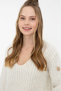 Женский кремовый свитер с v-образным вырезом Неожиданная скидка в корзине - U.s. polo assn фото 2