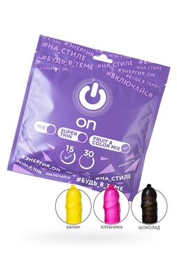 Презервативы On, fruit, color, ассорти, аромат, 18,5 см, 5,4 см, 15 шт.
