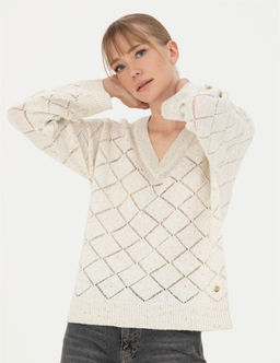 Кремовый свитер Comfort Fit с V-образным вырезом - Pierre cardin фото 3