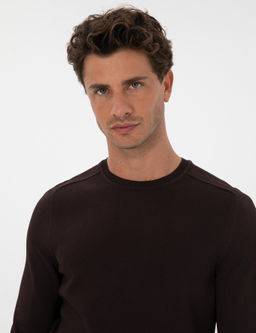 Koyu Kahverengi Slim Fit Bisiklet Yaka Triko Kazak