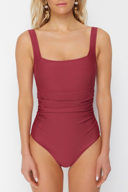 TRENDYOLMILLA Bordo Kare Yaka Toparlay?c? Regular Mayo TBESS24MA00102 фото 15