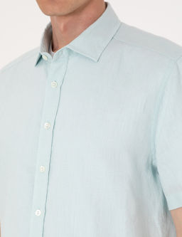 Su ye_ili %100 Keten Regular Fit K_sa Kollu G_mlek